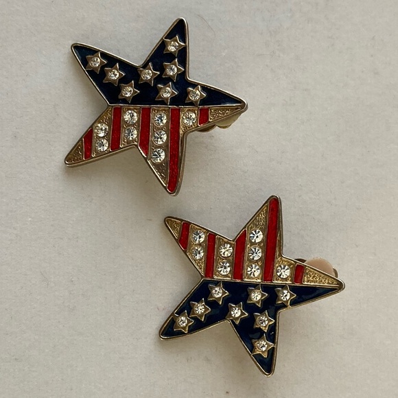 Patriotic Star Earrings - Clip Ons - Picture 2 of 5